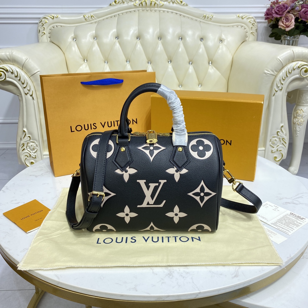 Louis Vuitton SPEEDY BANDOULIERE 25 Monogram Handbag M58947 Black/Beige